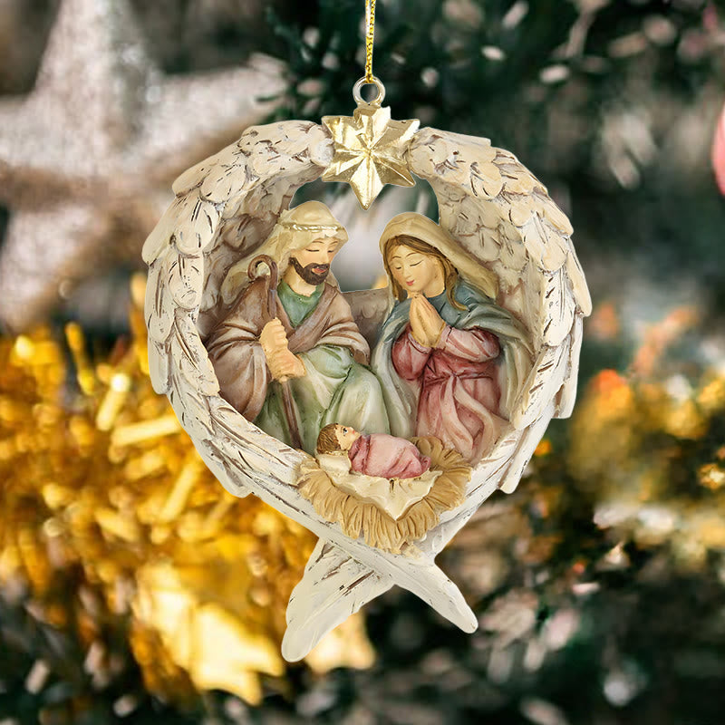 Christianartworkshop Crèche de Noël de style classique avec ailes d'anges et étoiles - Décorations à suspendre - Crèche - image 0