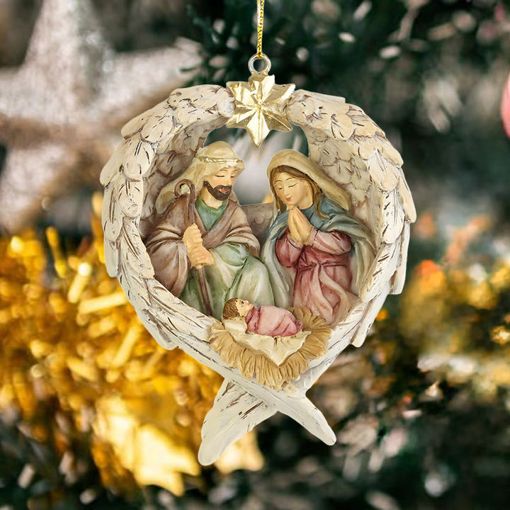 Christianartworkshop Crèche de Noël de style classique avec ailes d'anges et étoiles - Décorations à suspendre - Crèche - image 0