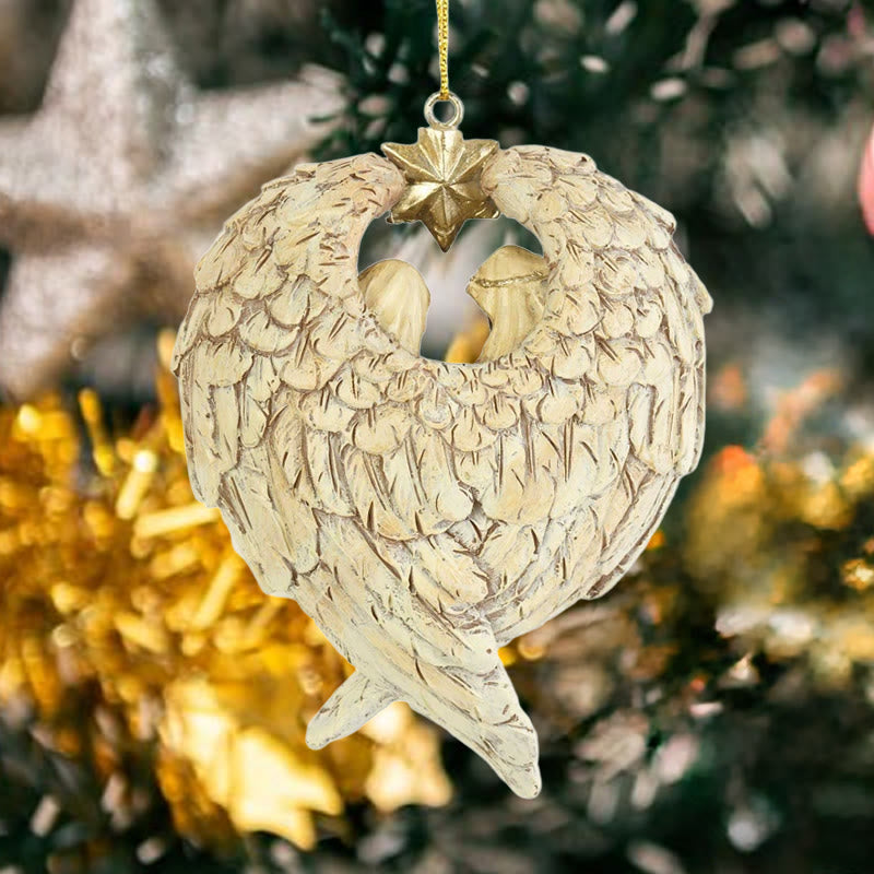 Christianartworkshop Crèche de Noël de style classique avec ailes d'anges et étoiles - Décorations à suspendre - image 1