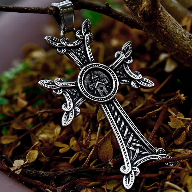 Christianartworkshop Collier pendentif croix arménienne nœud celtique de l'Église orthodoxe - Corde en cuir noir - image 0