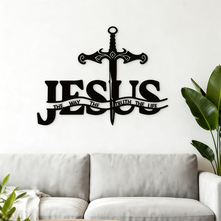 Christianartworkshop Épée en fer noir représentant Jésus, le chemin, la vérité et la vie - Décoration murale en métal - image 2