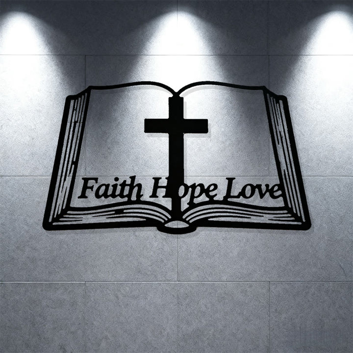 Christianartworkshop Croix inspirante et décoration murale en métal inspirée de la Bible : Foi, Espoir, Amour - image 3