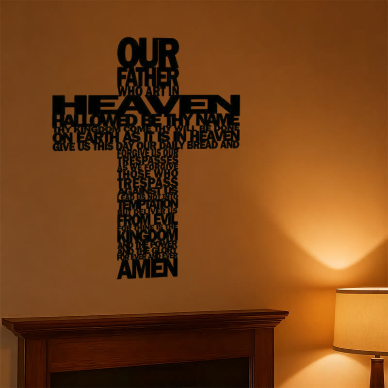 Christianartworkshop Croix texturée en métal avec versets bibliques et décoration murale représentant le Notre Père - Noir - 11,02"*15,74"/28*40 cm - image 1