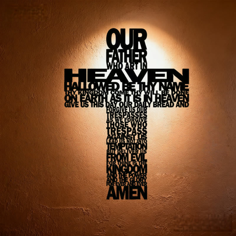 Christianartworkshop Croix texturée en métal avec versets bibliques et décoration murale représentant le Notre Père - Noir - 9,64*13,77"/24,5*35 cm - image 0