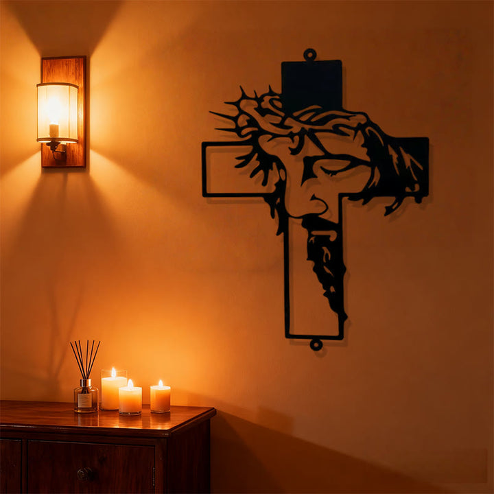Christianartworkshop Croix en métal noir représentant Jésus avec une couronne d'épines - Décoration murale - image 3