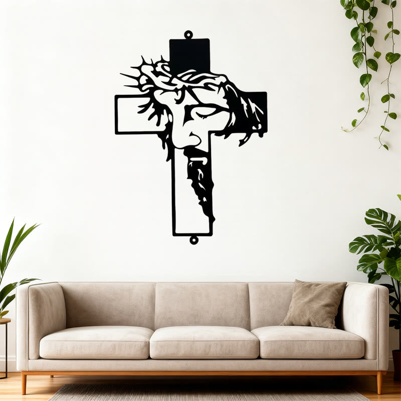 Christianartworkshop Croix en métal noir représentant Jésus avec une couronne d'épines - Décoration murale - image 2