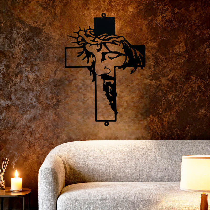 Christianartworkshop Croix en métal noir représentant Jésus avec une couronne d'épines - Décoration murale - image 5