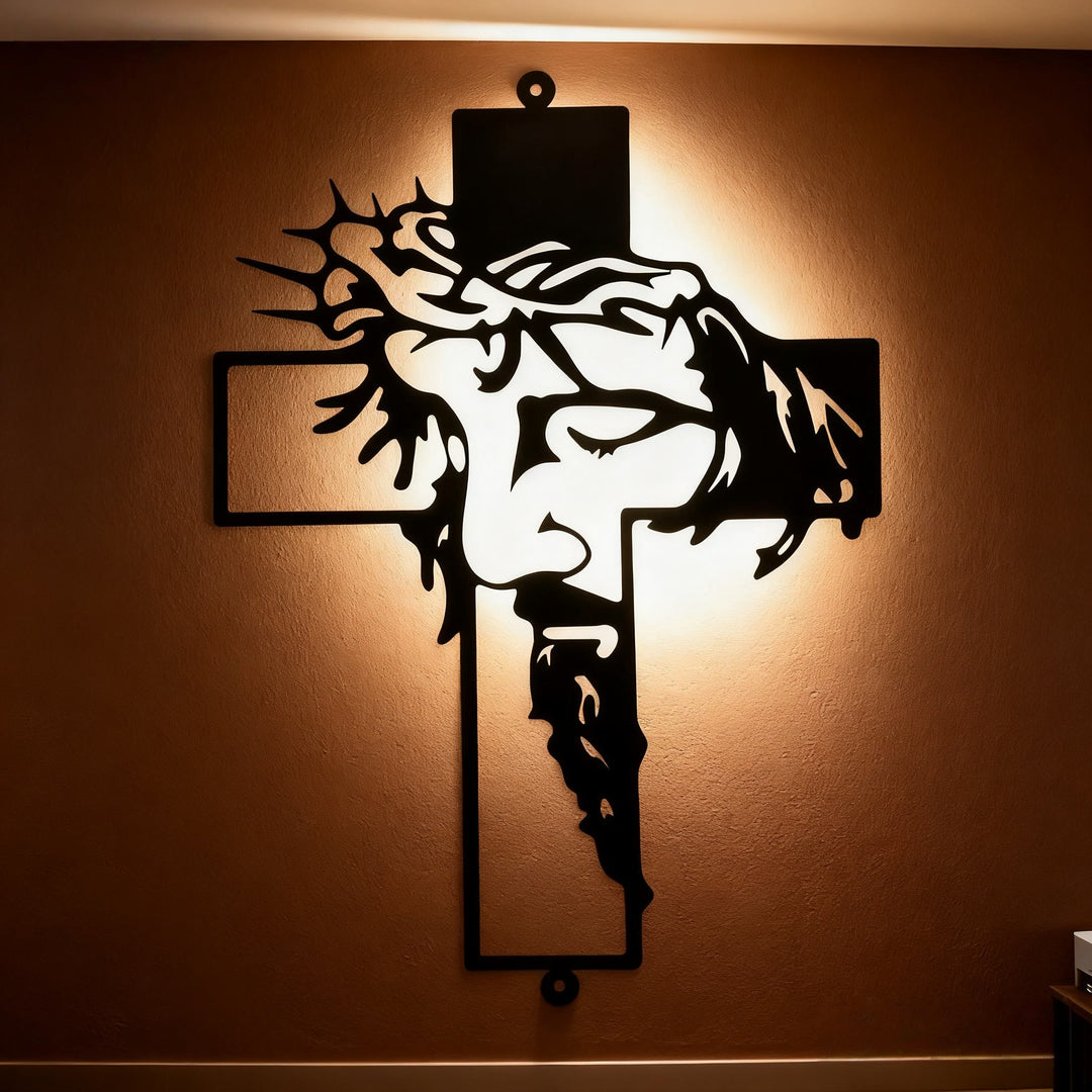 Christianartworkshop Croix en métal noir représentant Jésus avec une couronne d'épines - Décoration murale - Noir - 8,27''*11,81''/21*30cm - image 0