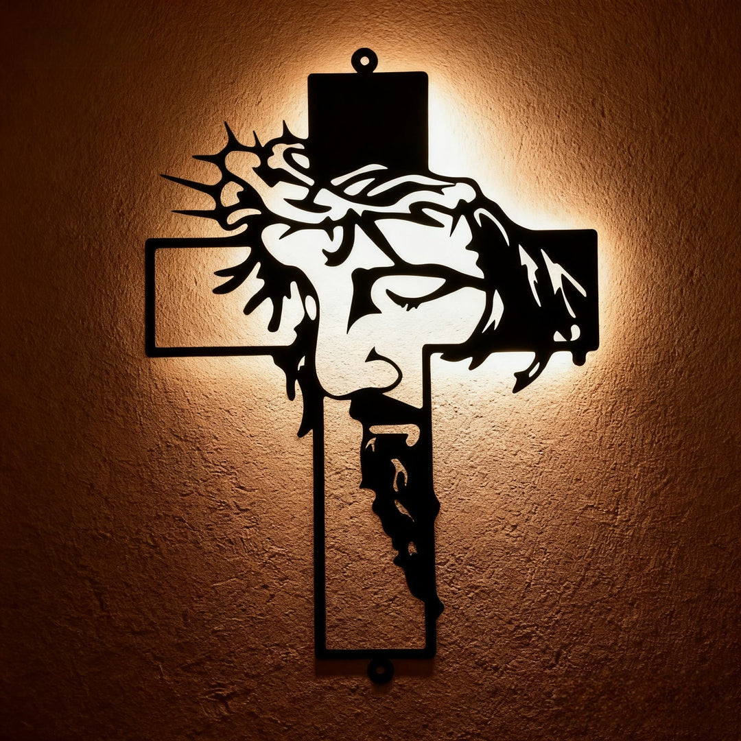 Christianartworkshop Croix en métal noir représentant Jésus avec une couronne d'épines - Décoration murale - Noir - 11,02"*15,74"/28*40 cm - image 1