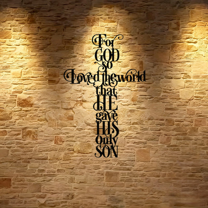 Christianartworkshop Jean 3:16 Car Dieu a tant aimé le monde Croix Décoration murale en métal - Noir - 10,47"*15,74"/26,6*40 cm - image 1