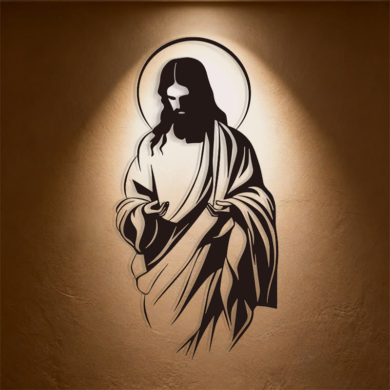 Christianartworkshop Décoration murale en métal représentant la silhouette de Jésus auréolé, idéale pour un foyer croyant. - Noir - 8,15"*15,74"/20,7*40 cm - image 0