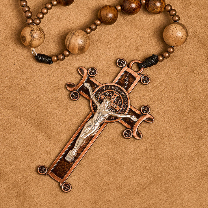 Christianartworkshop Chapelet artisanal en bois : perles aux tons naturels et crucifix de Jésus - image 8