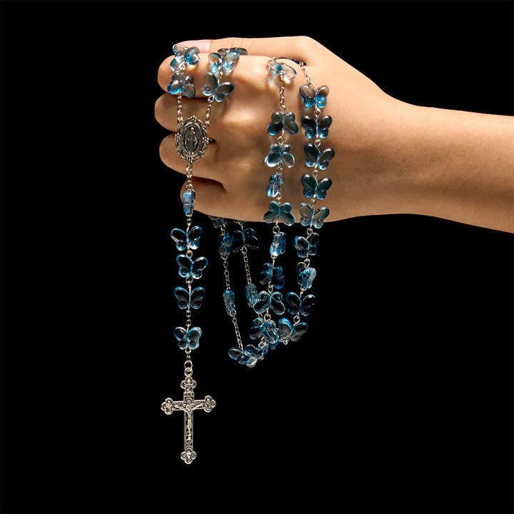 Christianartworkshop Bracelet de prière papillon bleu scintillant Wings of Devotion, chapelet animal - image 1
