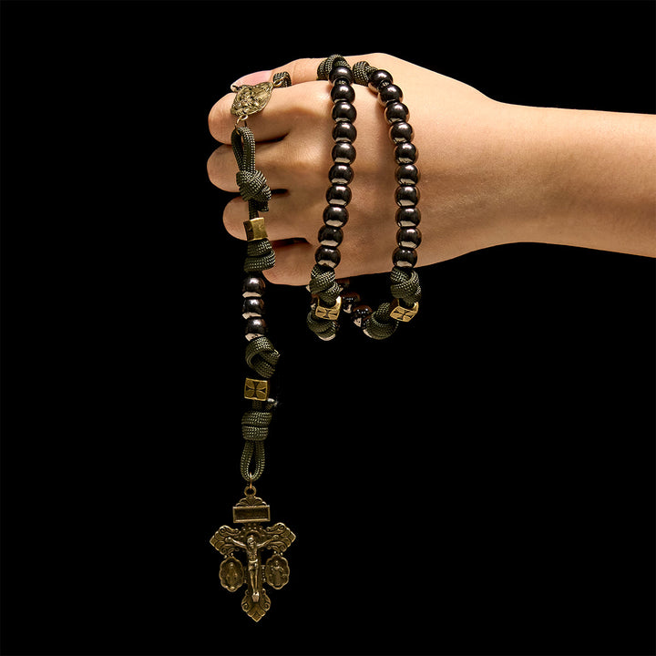 Christianartworkshop Chapelet personnalisé en paracorde de style militaire : perles argentées et laiton JÉSUS - image 1