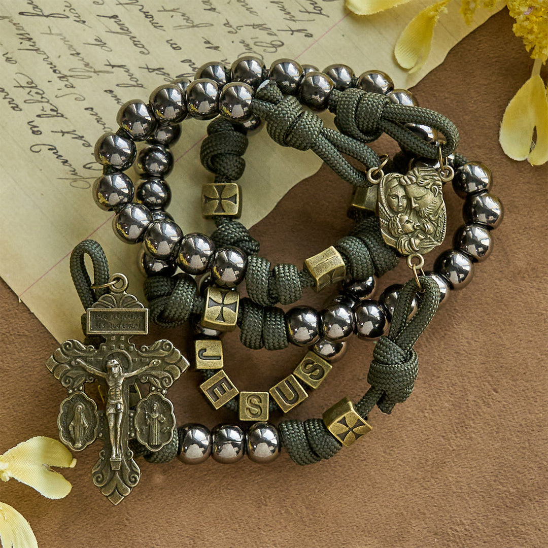 Christianartworkshop Chapelet personnalisé en paracorde de style militaire : perles argentées et laiton JÉSUS - image 3