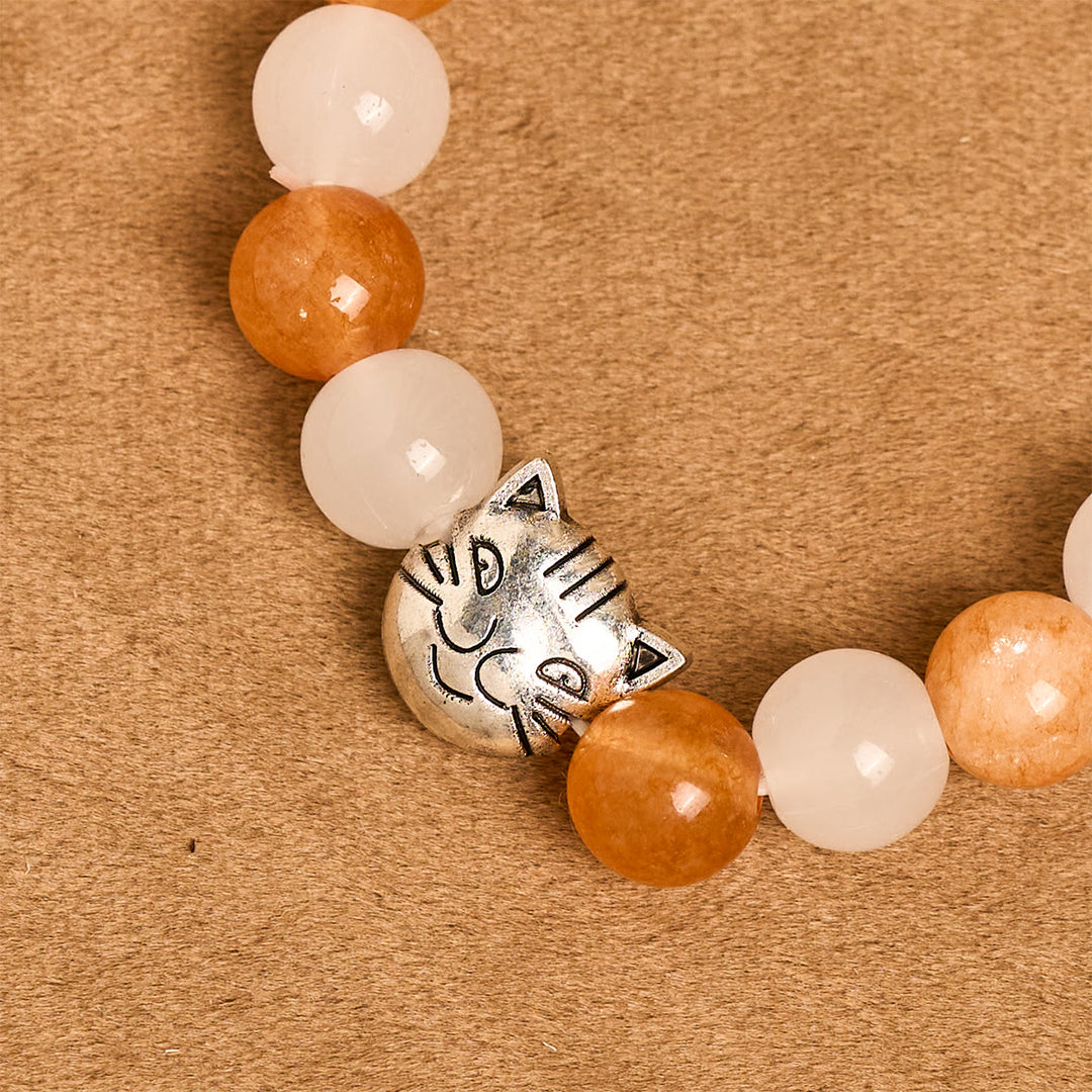 Christianartworkshop Bracelet en quartz orange et blanc avec breloques en acier inoxydable représentant un chat tigré orange, chapelet animalier - image 16