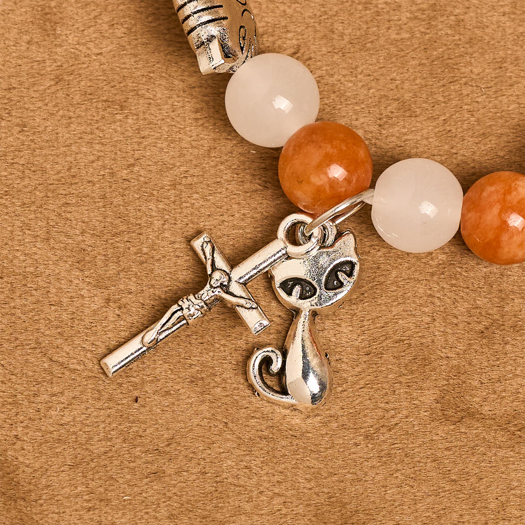 Christianartworkshop Bracelet en quartz orange et blanc avec breloques en acier inoxydable représentant un chat tigré orange - image 7