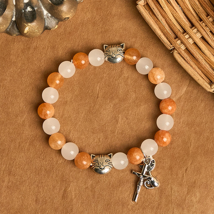 Christianartworkshop Bracelet en quartz orange et blanc avec breloques en acier inoxydable représentant un chat tigré orange - image 2