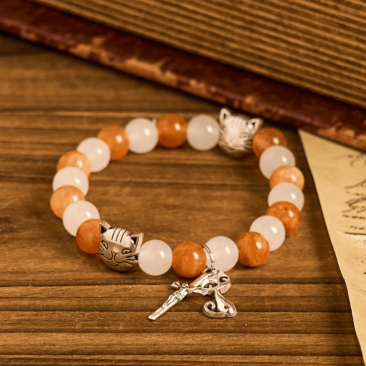Christianartworkshop Bracelet en quartz orange et blanc avec breloques en acier inoxydable représentant un chat tigré orange - image 3