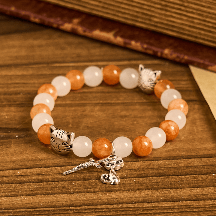 Christianartworkshop Bracelet en quartz orange et blanc avec breloques en acier inoxydable représentant un chat tigré orange, chapelet animalier - image 15