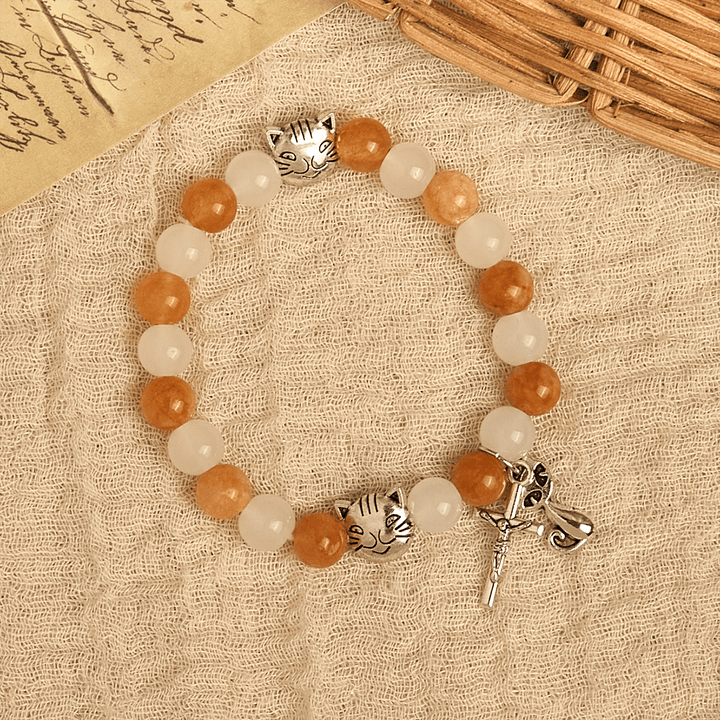 Christianartworkshop Bracelet en quartz orange et blanc avec breloques en acier inoxydable représentant un chat tigré orange, chapelet animalier - image 14