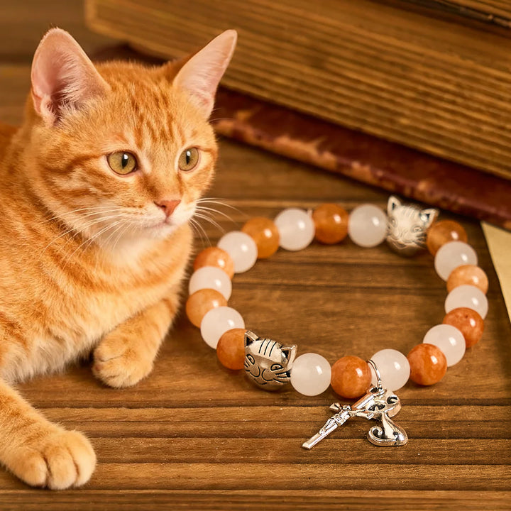 Christianartworkshop Bracelet en quartz orange et blanc avec breloques en acier inoxydable représentant un chat tigré orange - Tour de poignet : 16-19 cm - image 0