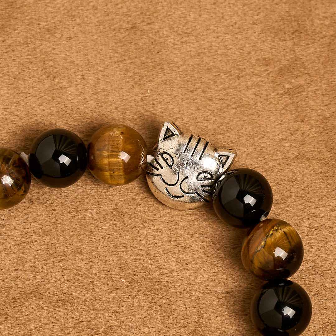 Christianartworkshop Bracelet de prière avec un chat tigré fidèle et des perles marron et noires, chapelet animal - image 14