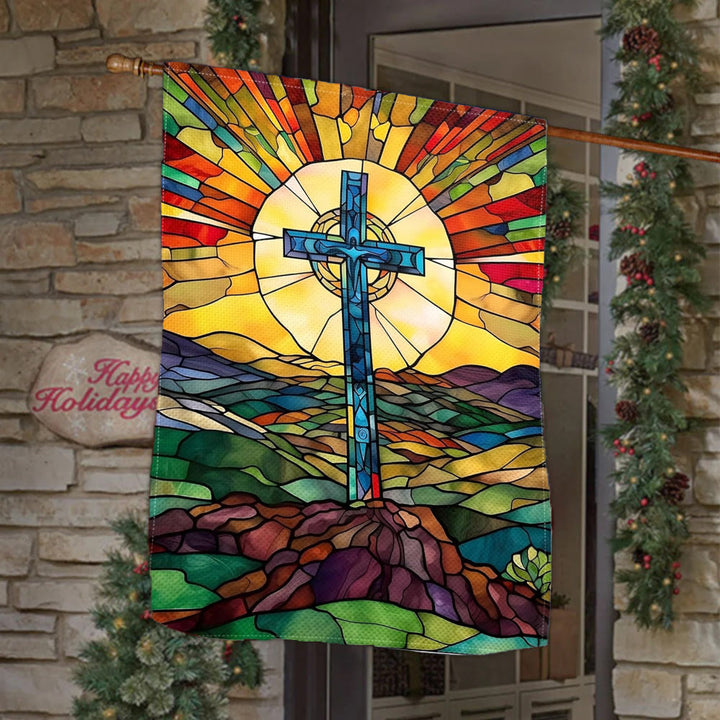Christianartworkshop Drapeau de jardin Croix teintée : Décoration religieuse vibrante - 90×150cm (3×5 pi) - image 0