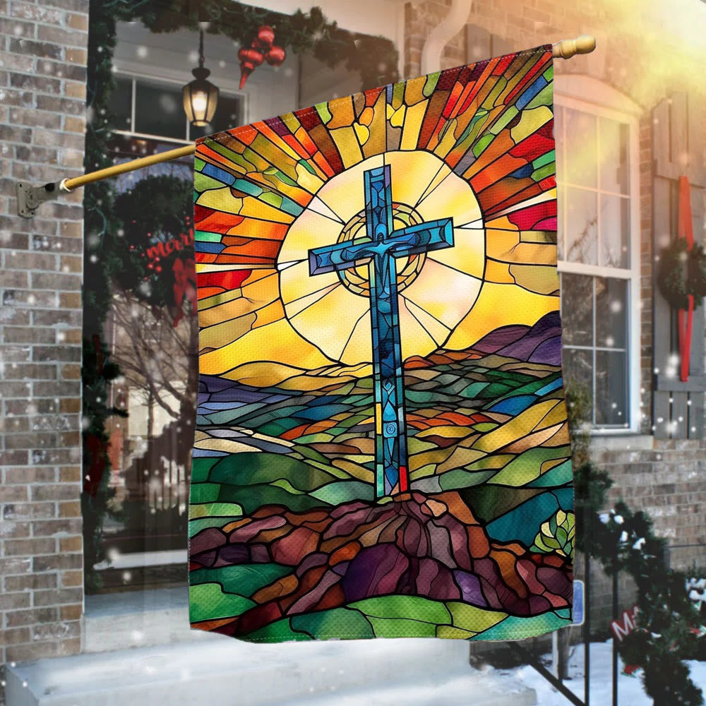 Christianartworkshop Drapeau de jardin Croix teintée : Décoration religieuse vibrante - image 1