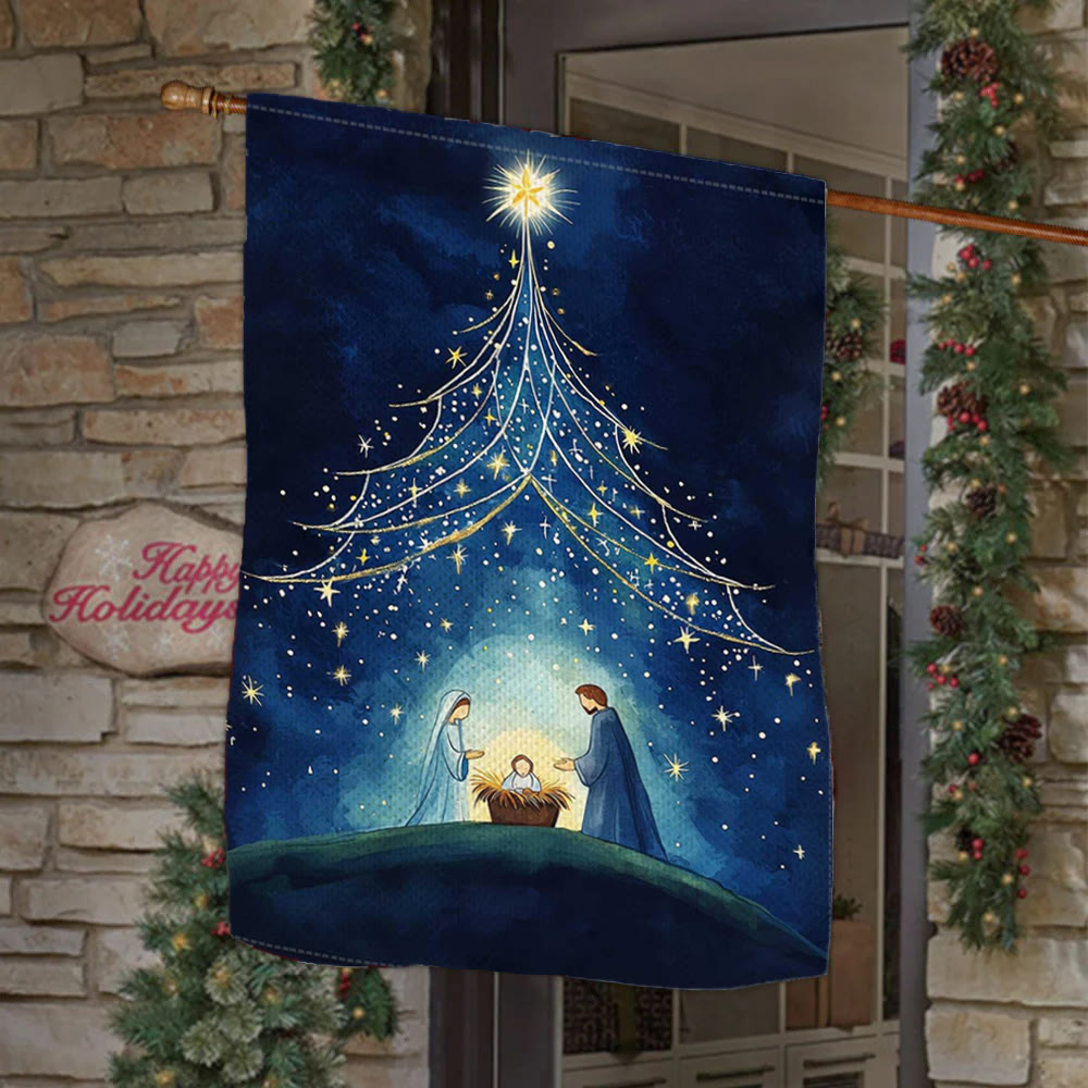 Christianartworkshop Crèche de Noël : Décoration Arbre étoilé et Étoile de Bethléem - 90×150cm (3×5 pi) - image 0