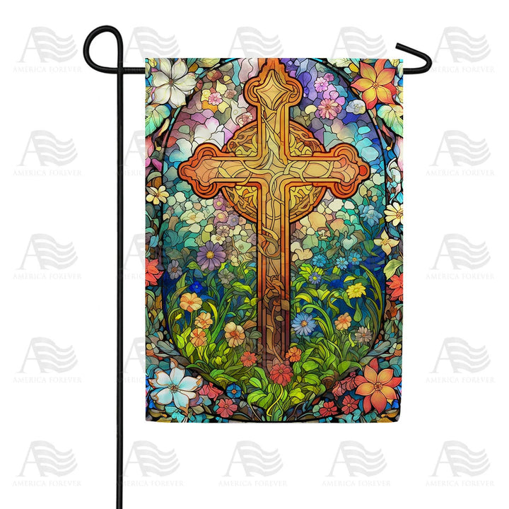 Christianartworkshop Drapeau de jardin avec croix teintée entourée de motifs floraux : Décoration religieuse pour le jardin - image 5