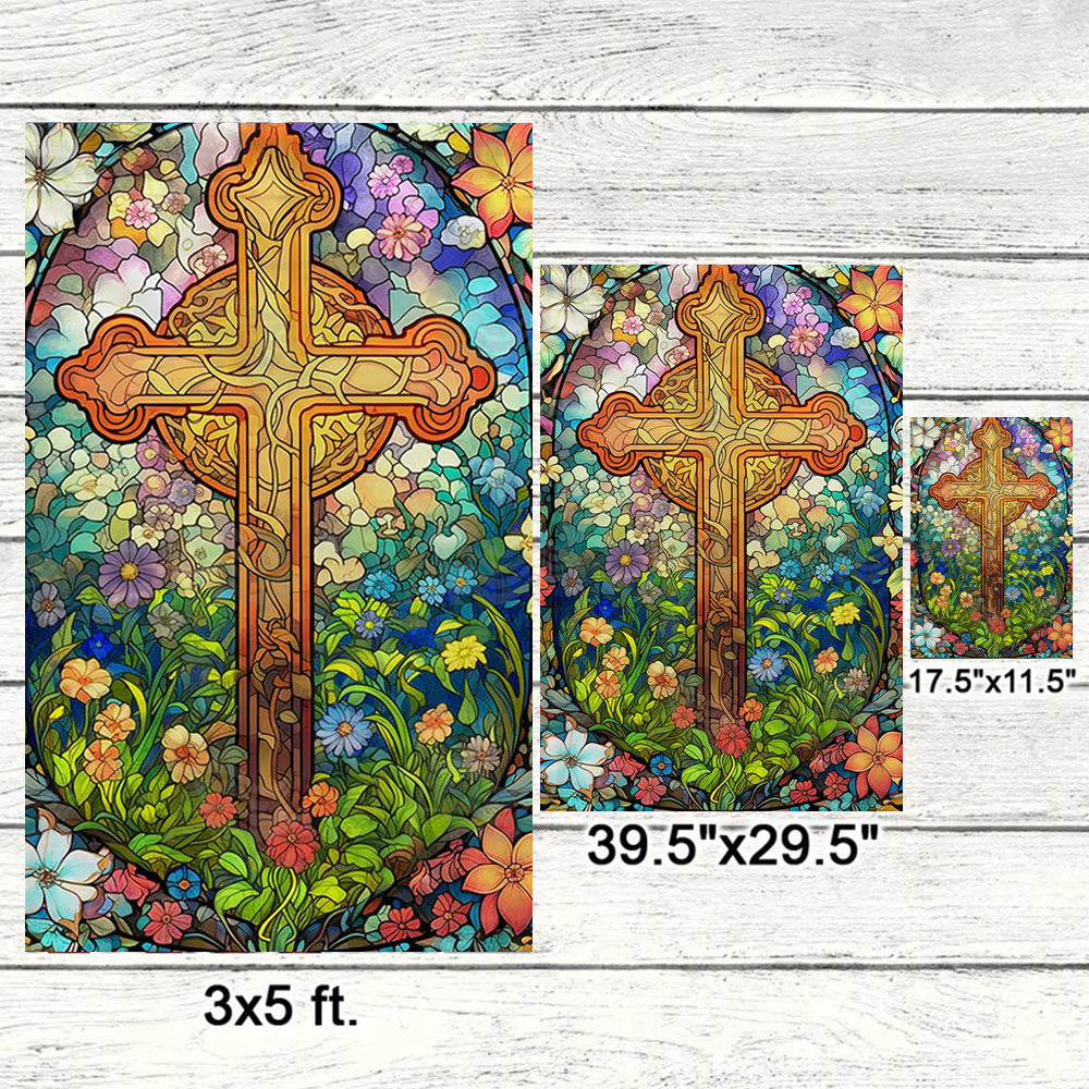 Christianartworkshop Drapeau de jardin avec croix teintée entourée de motifs floraux : Décoration religieuse pour le jardin - image 6