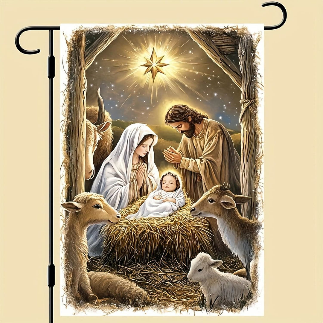 Christianartworkshop Drapeau de jardin de la Nativité : Sainte Famille, animaux et étoile de Bethléem - image 6