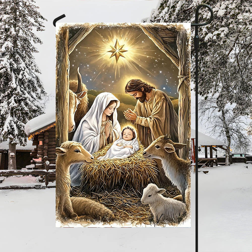 Christianartworkshop Drapeau de jardin de la Nativité : Sainte Famille, animaux et étoile de Bethléem - image 3