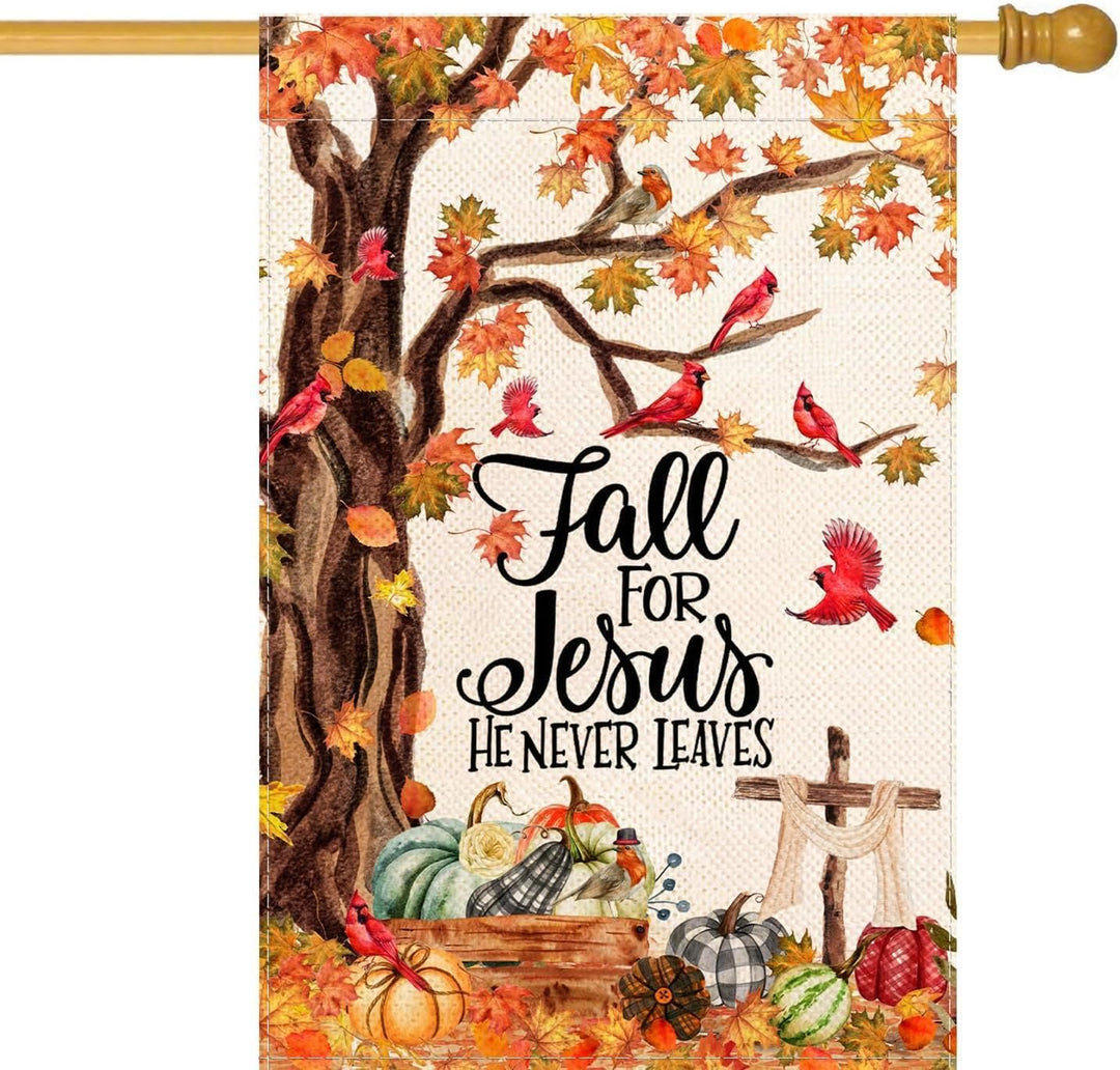 Christianartworkshop Drapeau de jardin d'automne « Fall for Jesus » avec cardinaux rouges et citrouilles - image 6