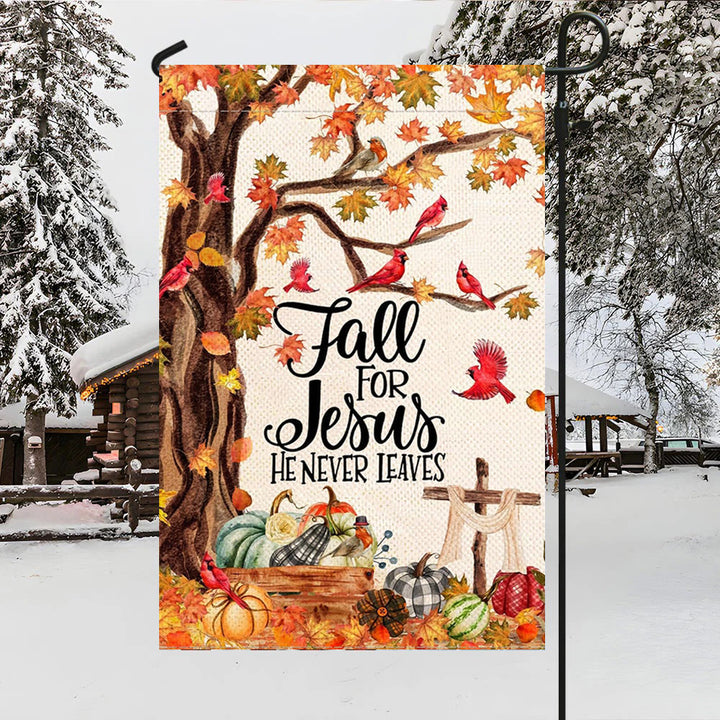 Christianartworkshop Drapeau de jardin d'automne « Fall for Jesus » avec cardinaux rouges et citrouilles - image 3