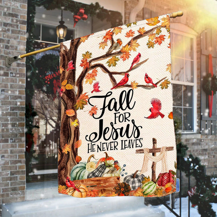 Christianartworkshop Drapeau de jardin d'automne « Fall for Jesus » avec cardinaux rouges et citrouilles - image 1