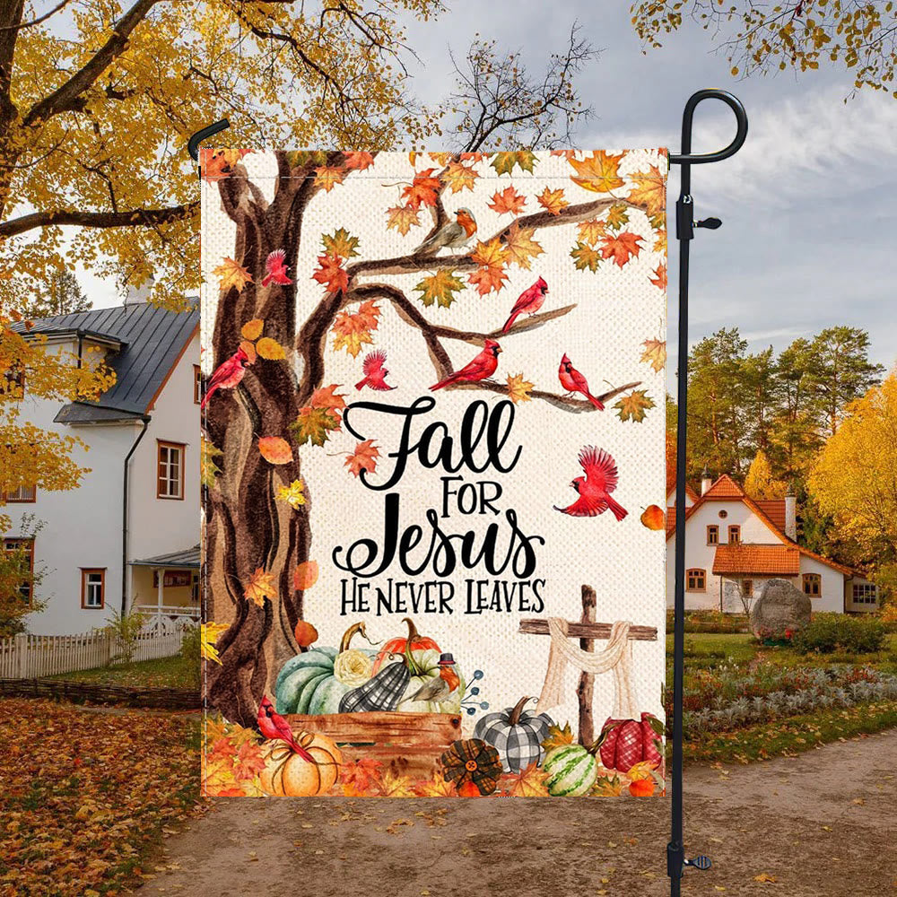 Christianartworkshop Drapeau de jardin d'automne « Fall for Jesus » avec cardinaux rouges et citrouilles - image 4