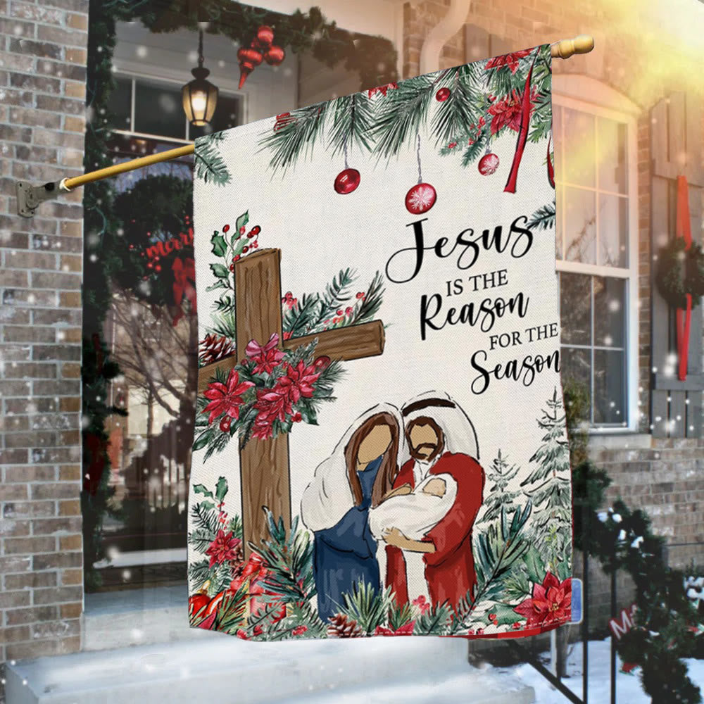 Christianartworkshop Crèche de Noël « Jésus est la raison » : Décoration de Noël sur le thème de la foi - 90×150cm (3×5 pi) - image 0