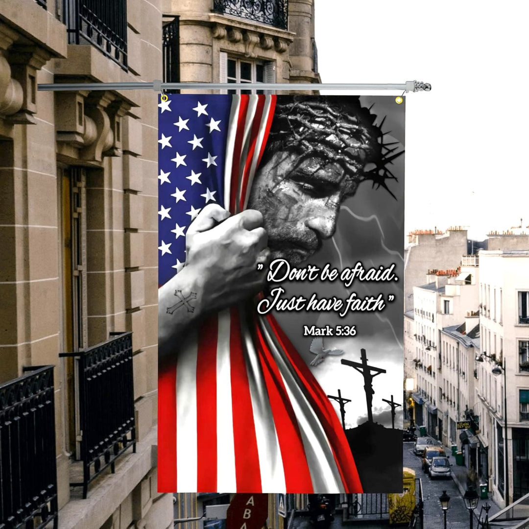Christianartworkshop Drapeau de jardin avec scène de crucifixion et drapeau américain : Décoration de foi « N’ayez pas peur » - image 2