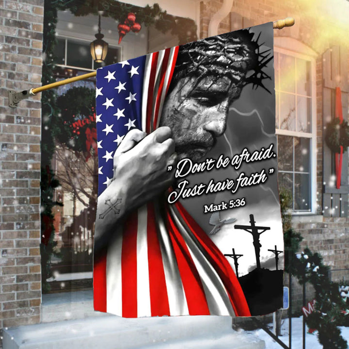 Christianartworkshop Drapeau de jardin avec scène de crucifixion et drapeau américain : Décoration de foi « N’ayez pas peur » - image 3