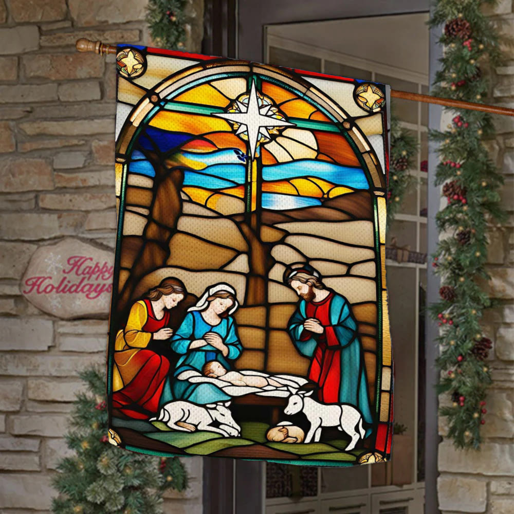 Christianartworkshop Drapeau de crèche Sainte Famille : Teinté - Décoration de Noël - image 1