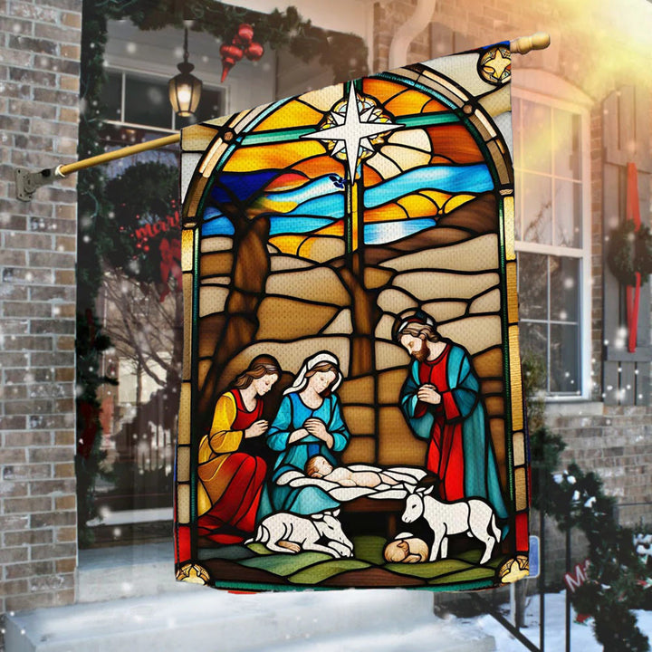 Christianartworkshop Drapeau de crèche Sainte Famille : Teinté - Décoration de Noël - 90×150cm (3×5 pi) - image 0