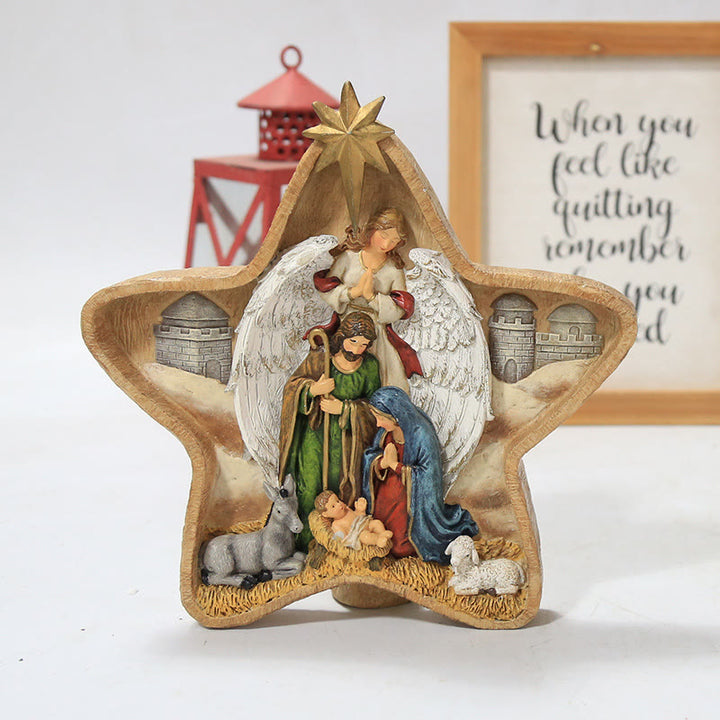 Christianartworkshop Crèche de bureau Sainte Famille Étoile et Ange pour célébrer Noël - image 1