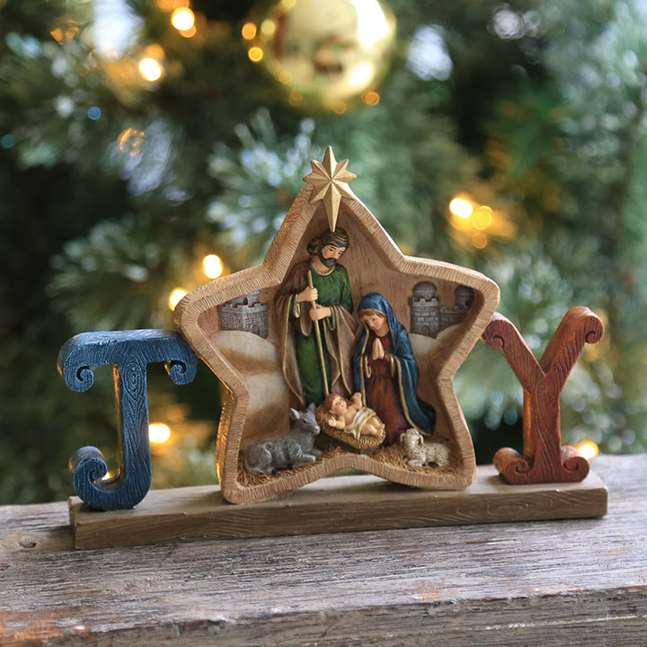 Christianartworkshop Crèche de bureau Sainte Famille Étoile et Ange pour célébrer Noël - JOY & Star - image 2