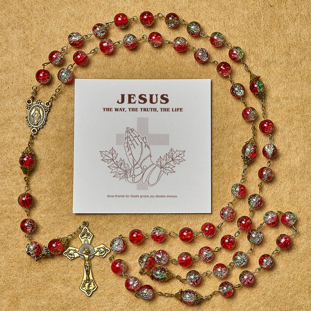 Christianartworkshop Cadeau de Thanksgiving : Chapelet à perles rouges | Avec des perles rouges de ferveur, nous honorons la grâce de Dieu - Chapelet avec carte cadeau - image 0
