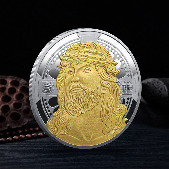 Christianartworkshop Pièce de monnaie de style classique représentant la couronne d'épines de Jésus, symbole de protection et de renforcement des liens. - image 1