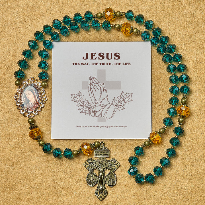 Christianartworkshop Cadeau de Thanksgiving : Chapelet bleu et ambre éclatant | Respectez la volonté de Dieu - Chapelet avec carte cadeau - image 0