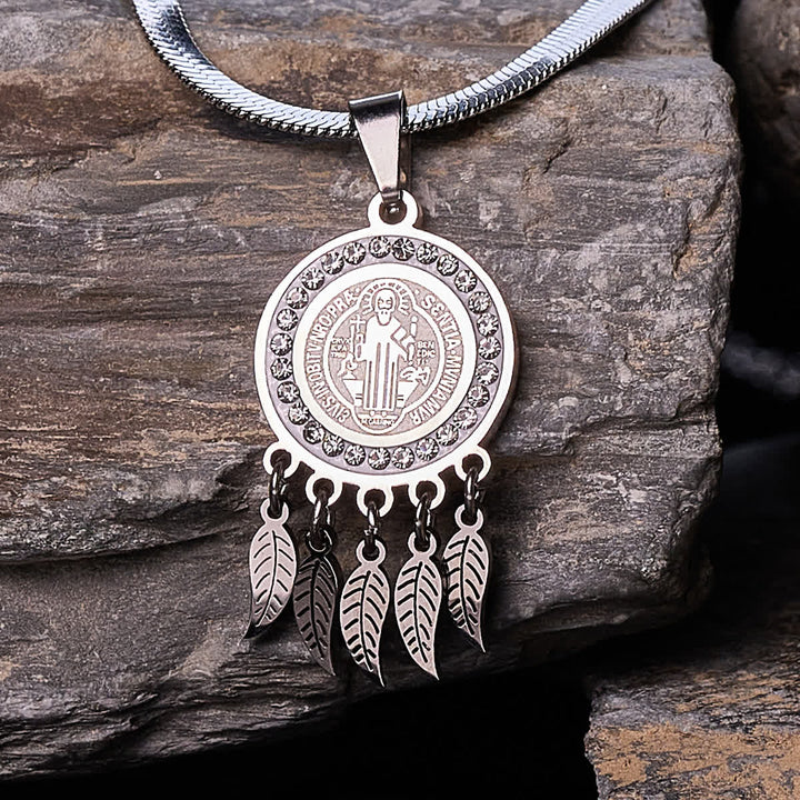 Christianartworkshop Collier pendentif icône de sainte : Bijou artistique orné de zircons - Argent - image 0