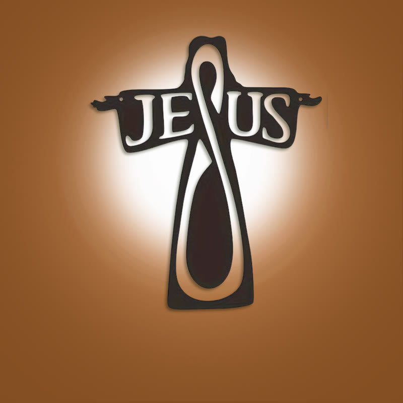 Christianartworkshop Croix de Jésus minimaliste en métal noir - Décoration murale en métal - Noir - 13,27''*15,75''/33,7*40cm - image 0